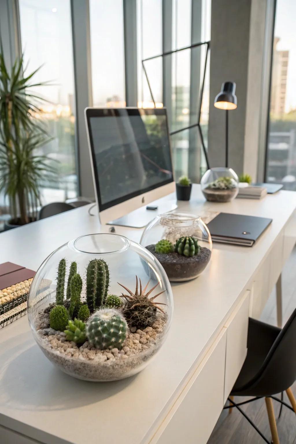 Crystal-clear habitats deliver a contemporary abode for your cacti.