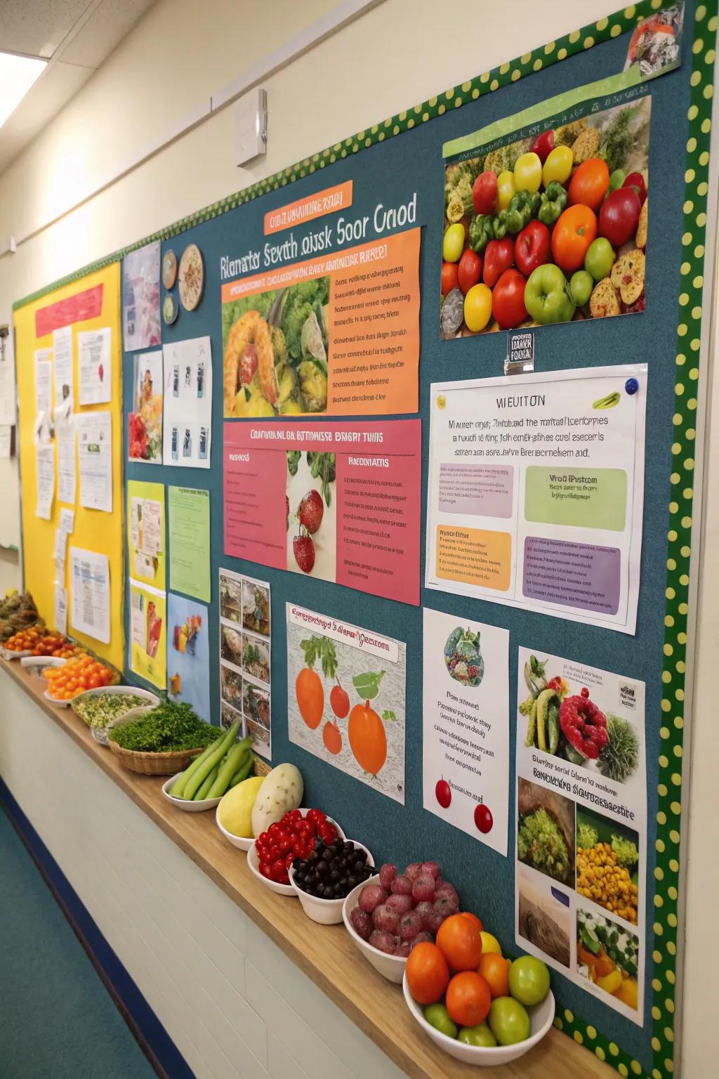 A nutrition-themed board encouraging healthy eating habits.
