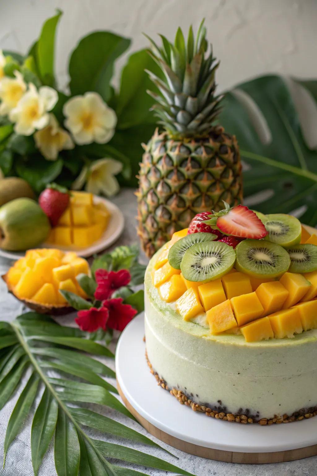 A cake that evokes a sense of escape to an exotic island.