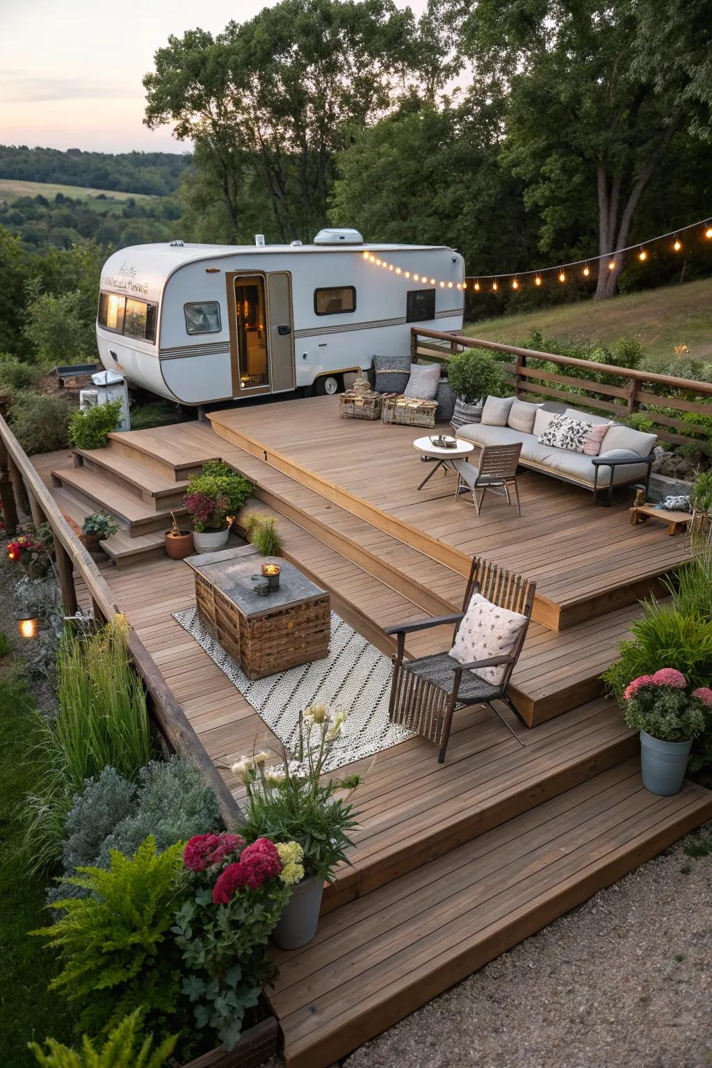 A multi-level deck gives your camper area more dimension.