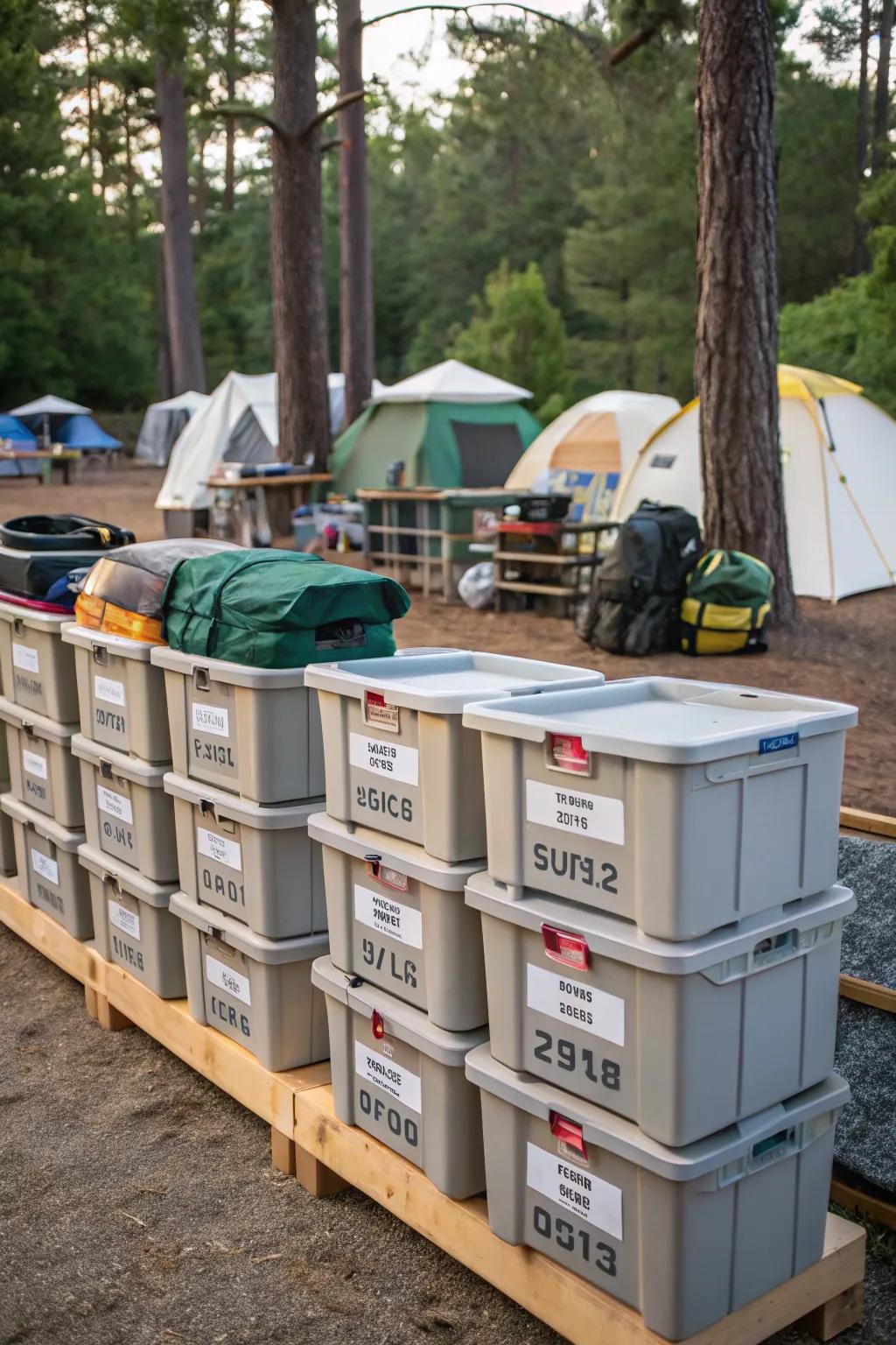 Maintain a tidy outdoor kitchen with labeled storage boxes.