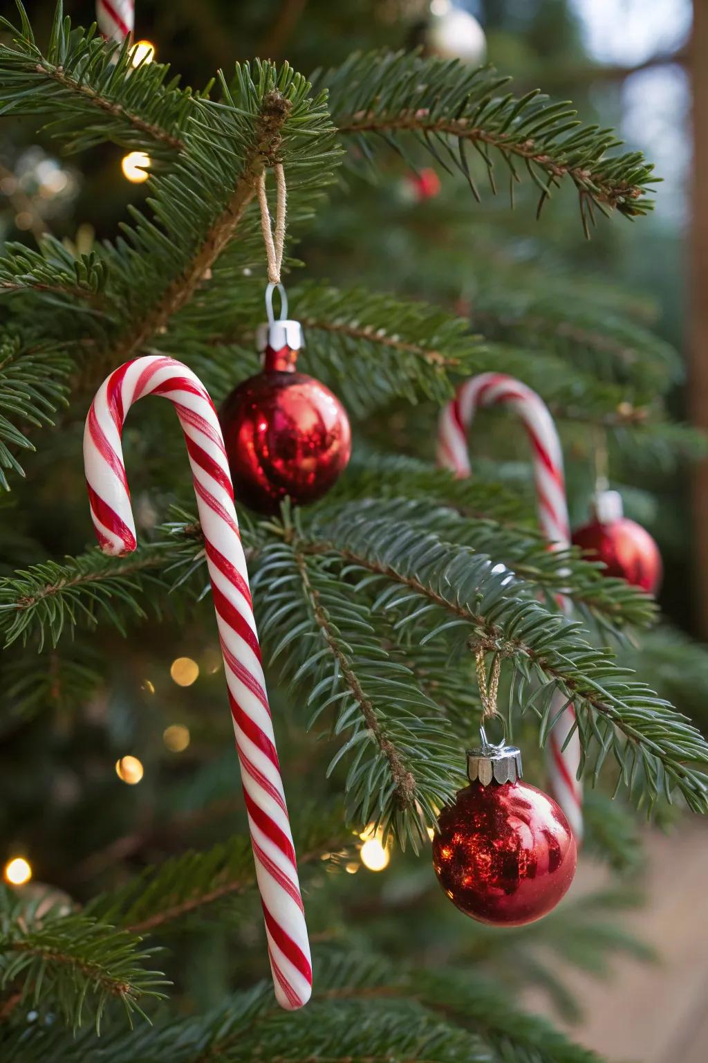 Sweet stripe charms add a sweet element to this festive tree.