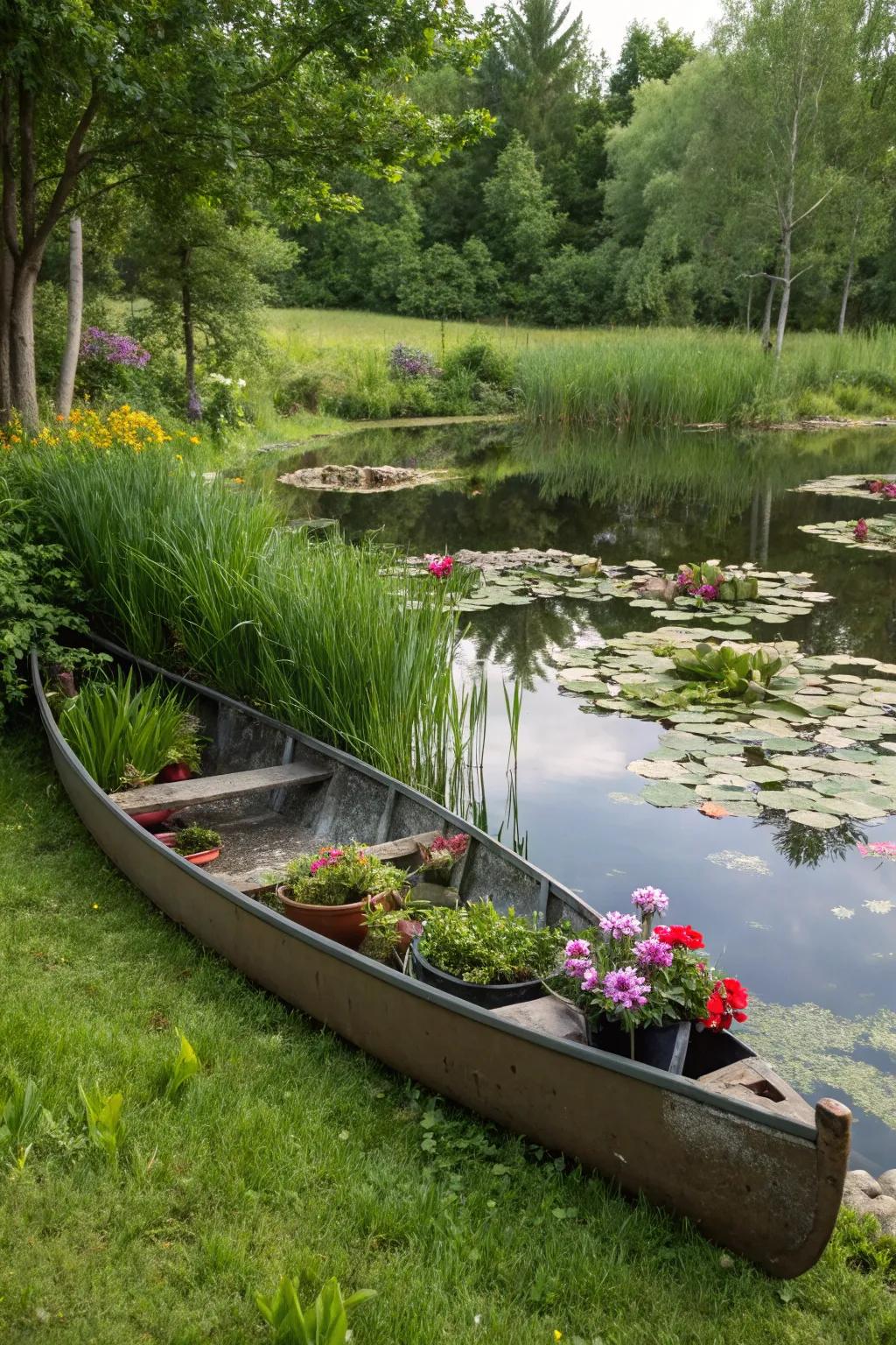 Enhance the natural beauty of your garden by placing your planter near water.