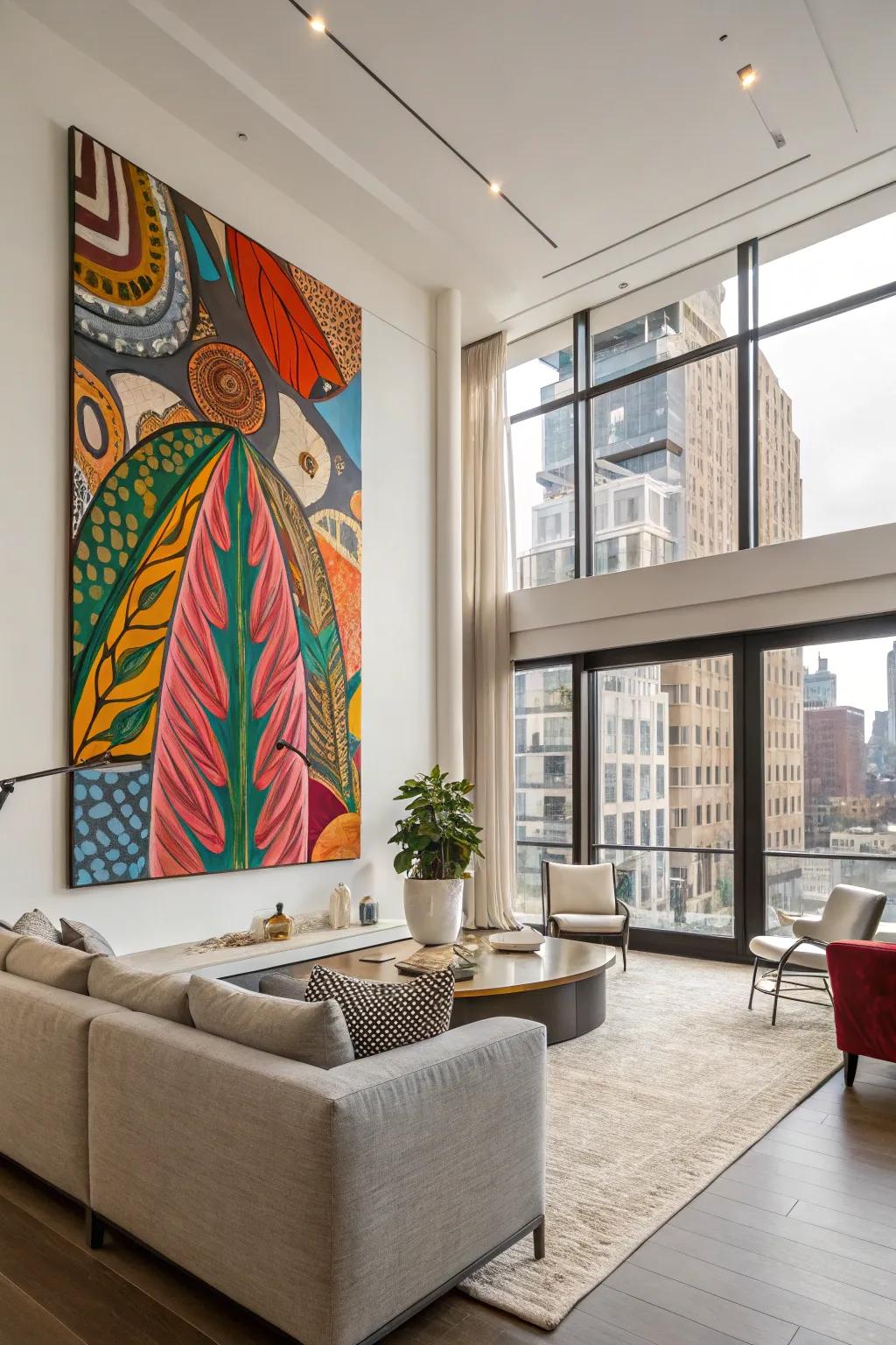 Vibrant conceptual painting in a trendy apartment