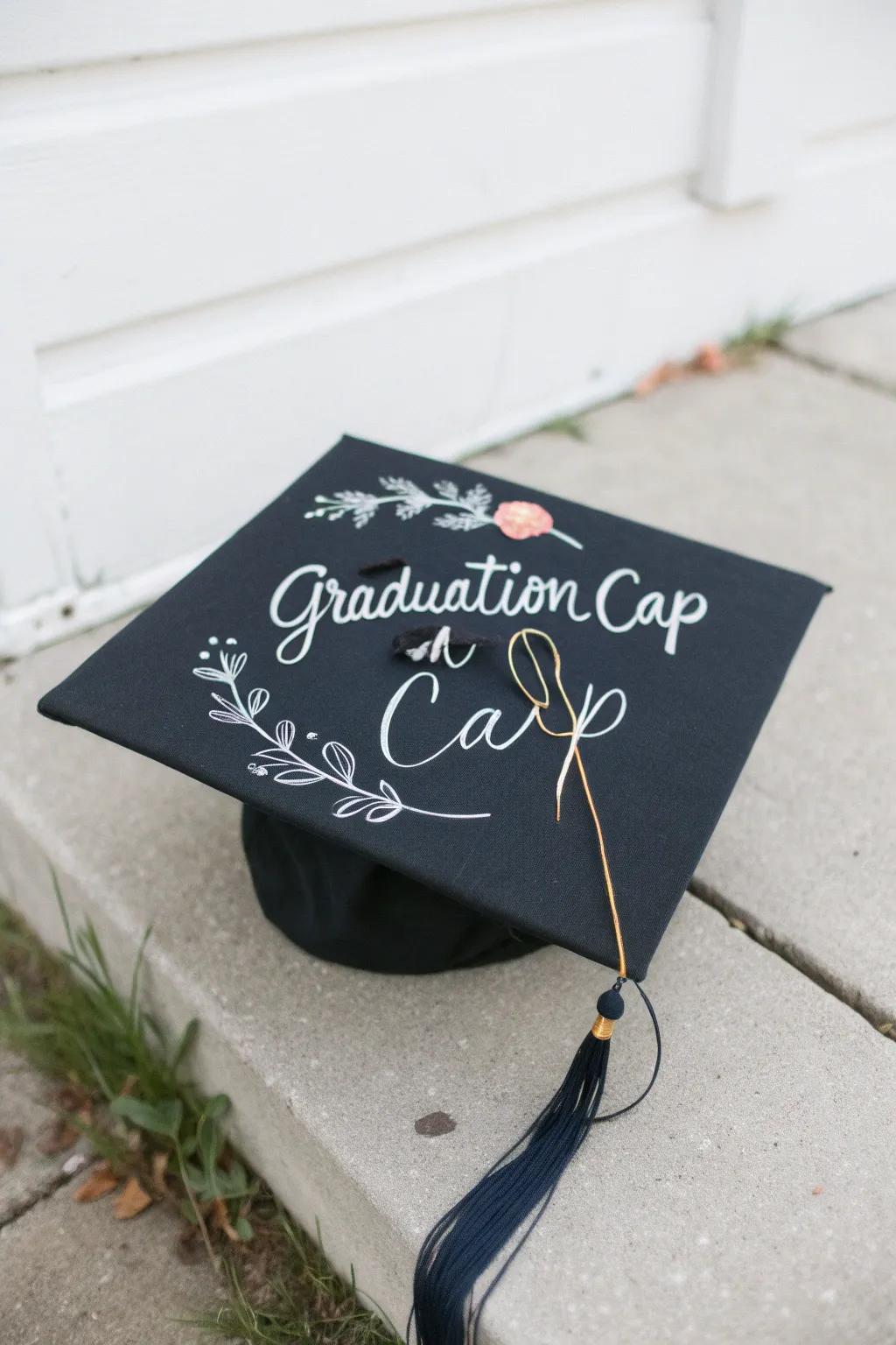 A graduation cap decorated with a motivational phrase designed to inspire the graduate.