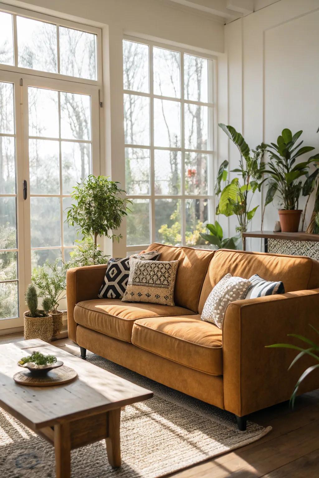 Sunlight enhances the warmth of butterscotch shades.