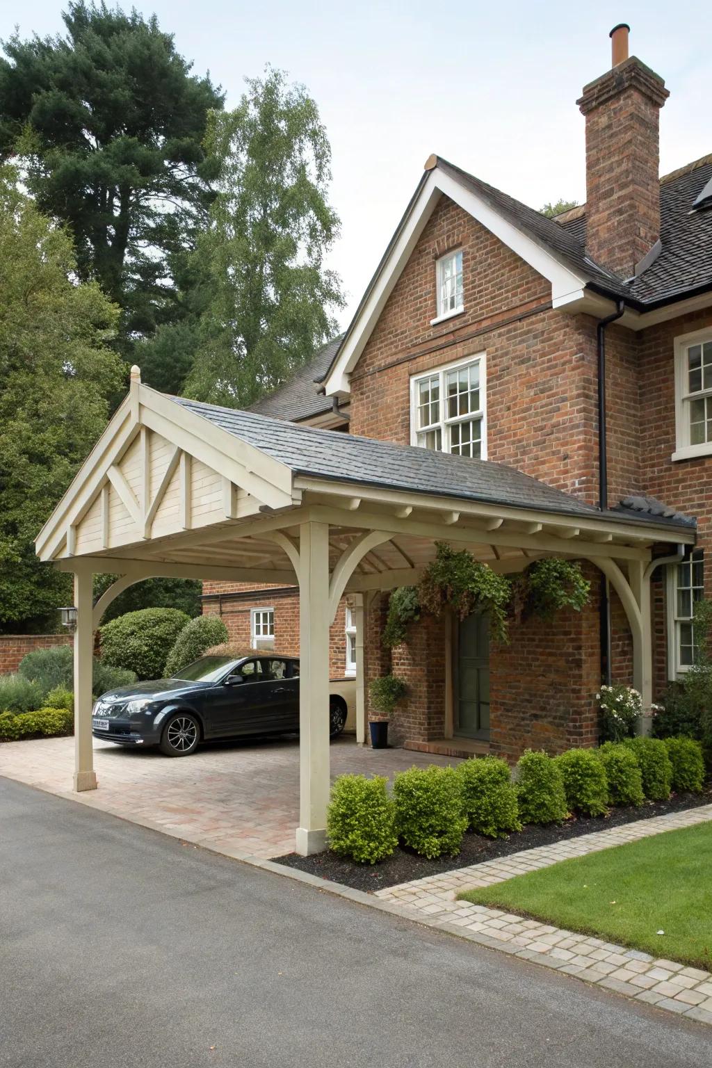 Timeless carport design radiating classic charm.