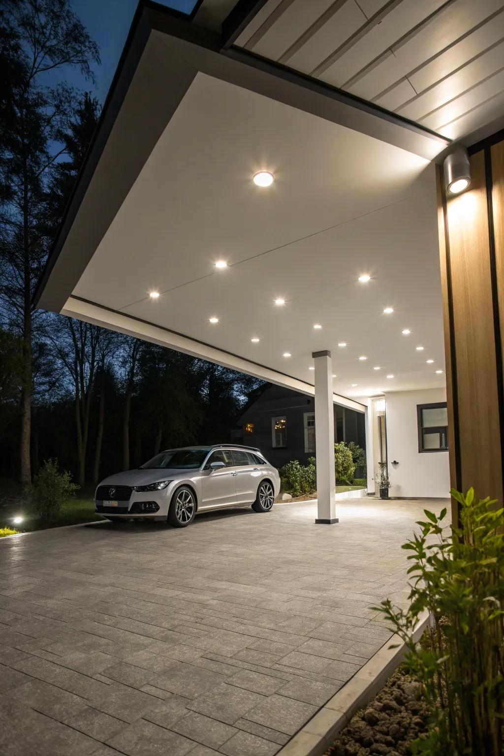 Built-in lighting maintains your carport's sleekness and brightness.