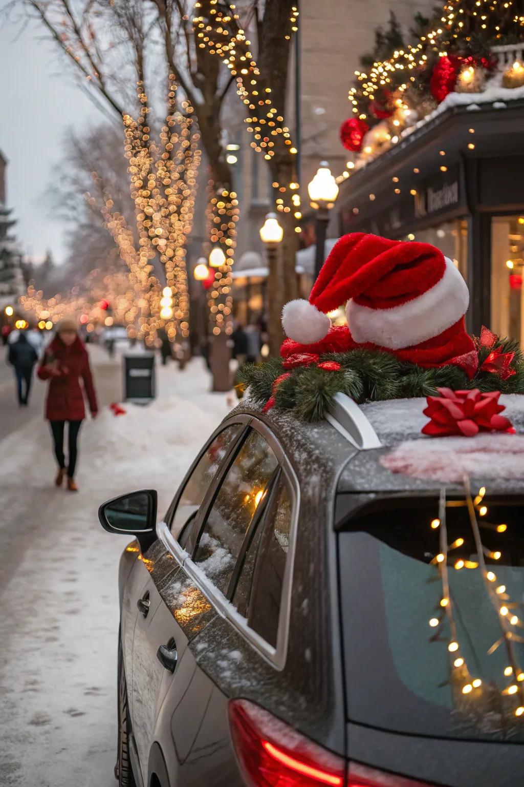 A car styled as Santa's sleigh, spreading happiness during the festive season.
