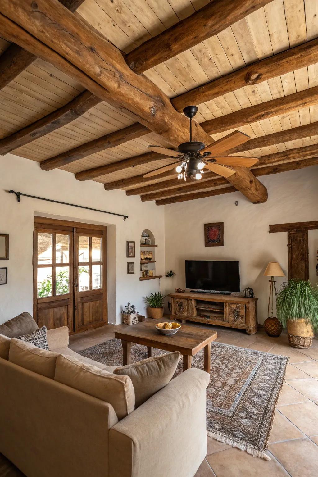 Experience rustic charm and functionality with a timber-blade fan.