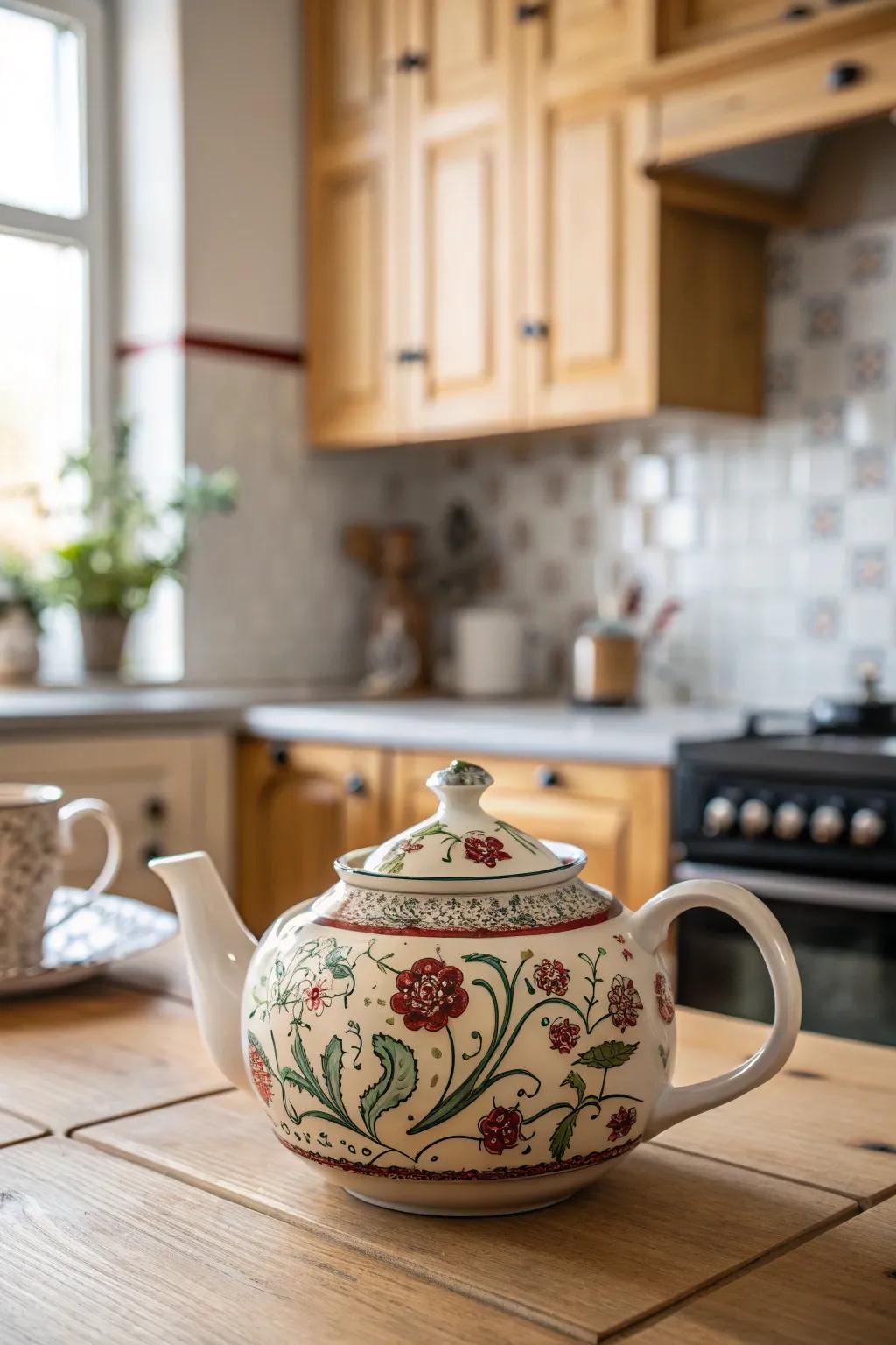 Elaborate floral imagery ensures this ceramic teapot remains a classic treasure.