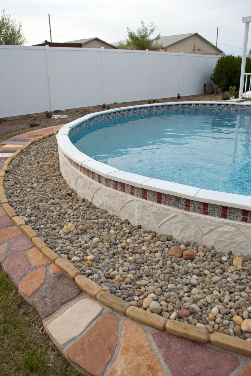Gravel borders create appealing texture and color around your pool.