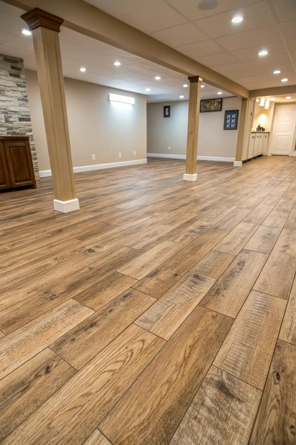 Vinyl planks provide the charm of hardwood without the hefty price.