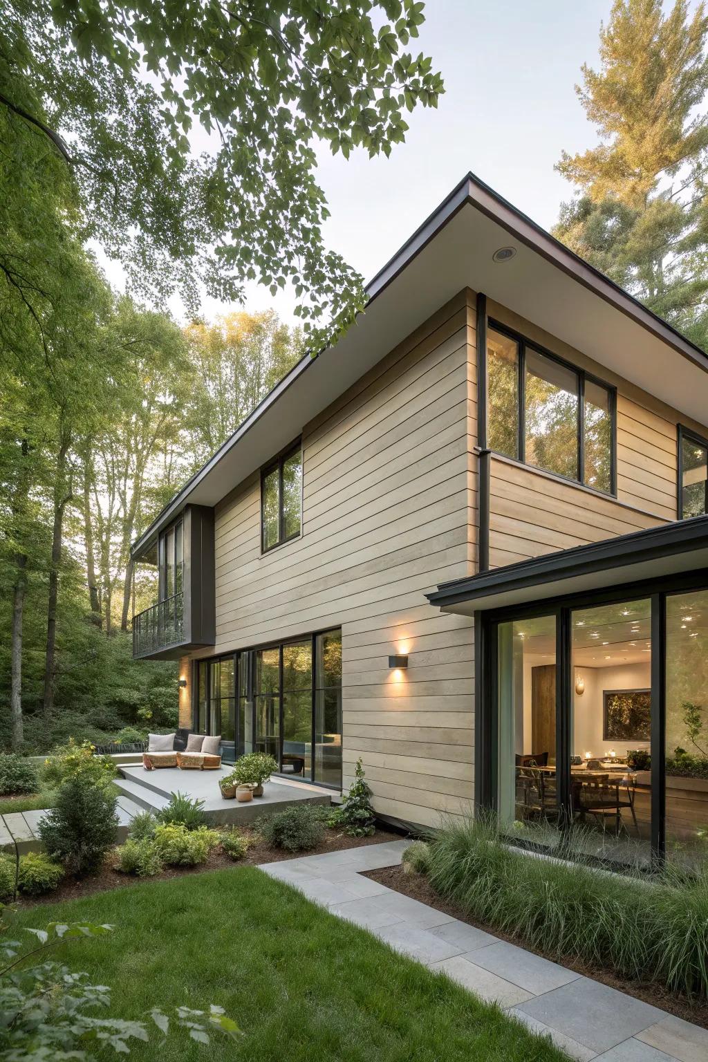 Fiber cement siding mimics the look of wood but is much more affordable.