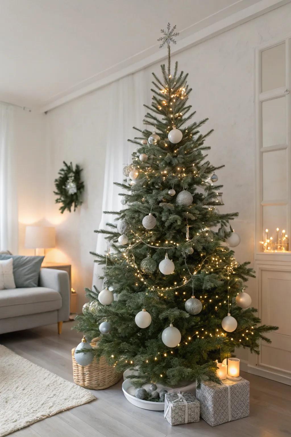 A single-tone argent bauble tree for a fashionable and modern holiday visage.