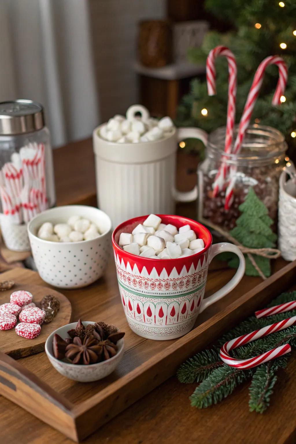 Treat your visitors to warmth with a festive and welcoming cocoa setup.