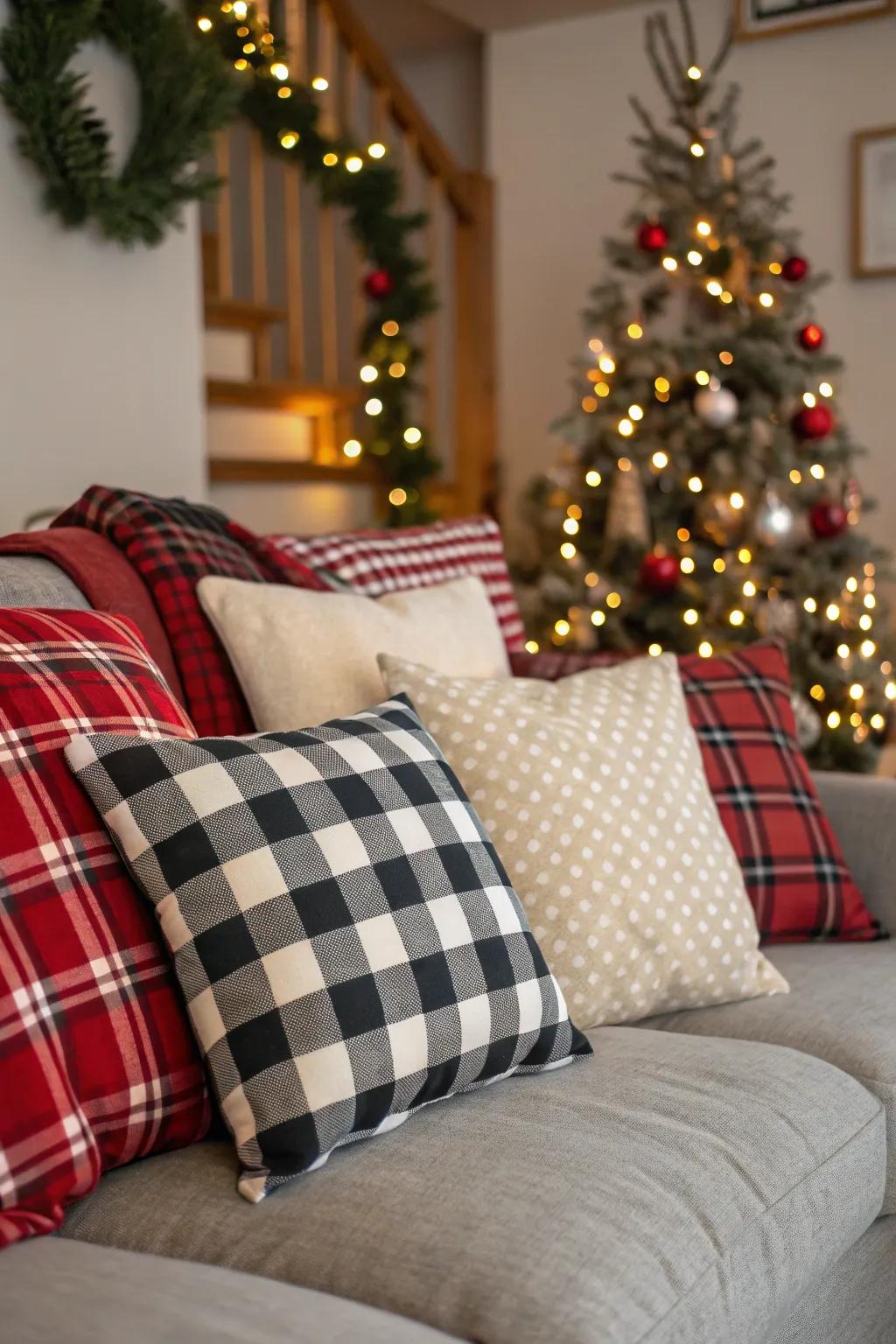Tartan cushions bringing a warm, rustic feel to the lounge.