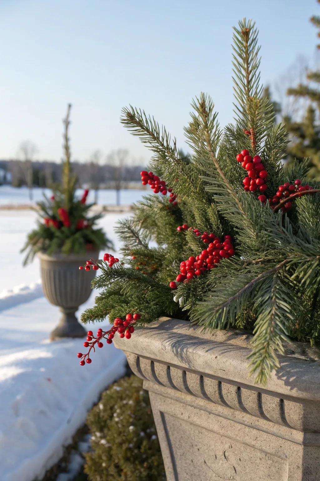 Scarlet berries contribute a cheerful aspect to any seasonal design.