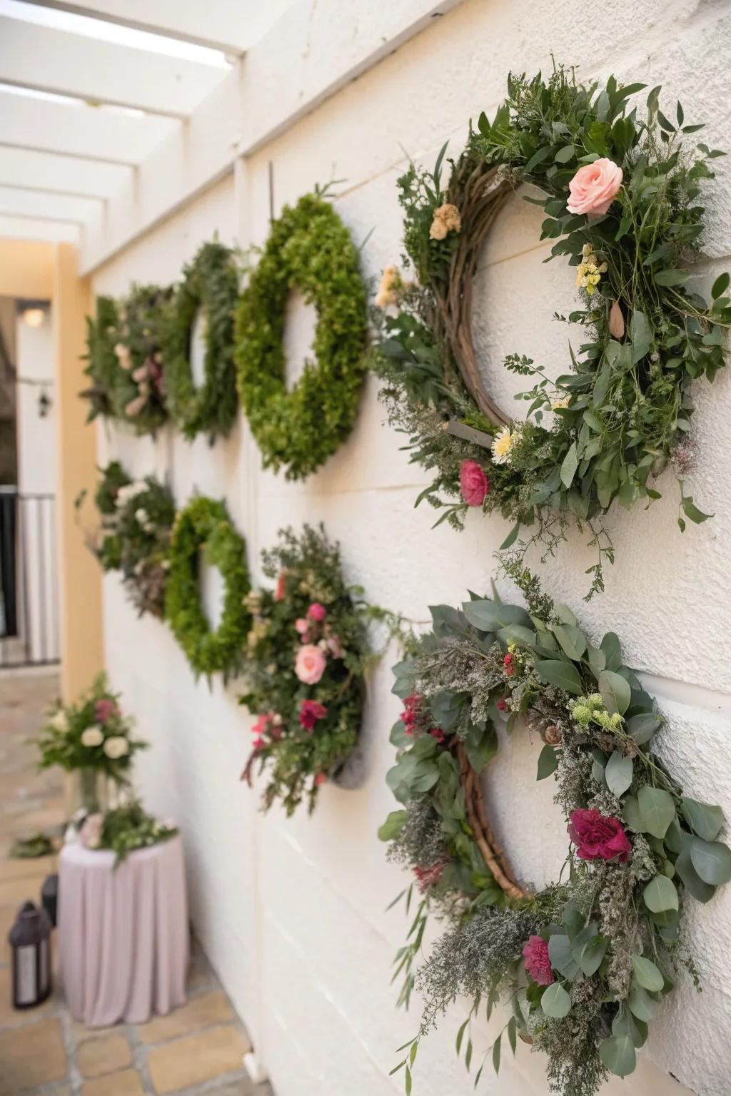 An elegant array of petite wreaths enhances any wall.