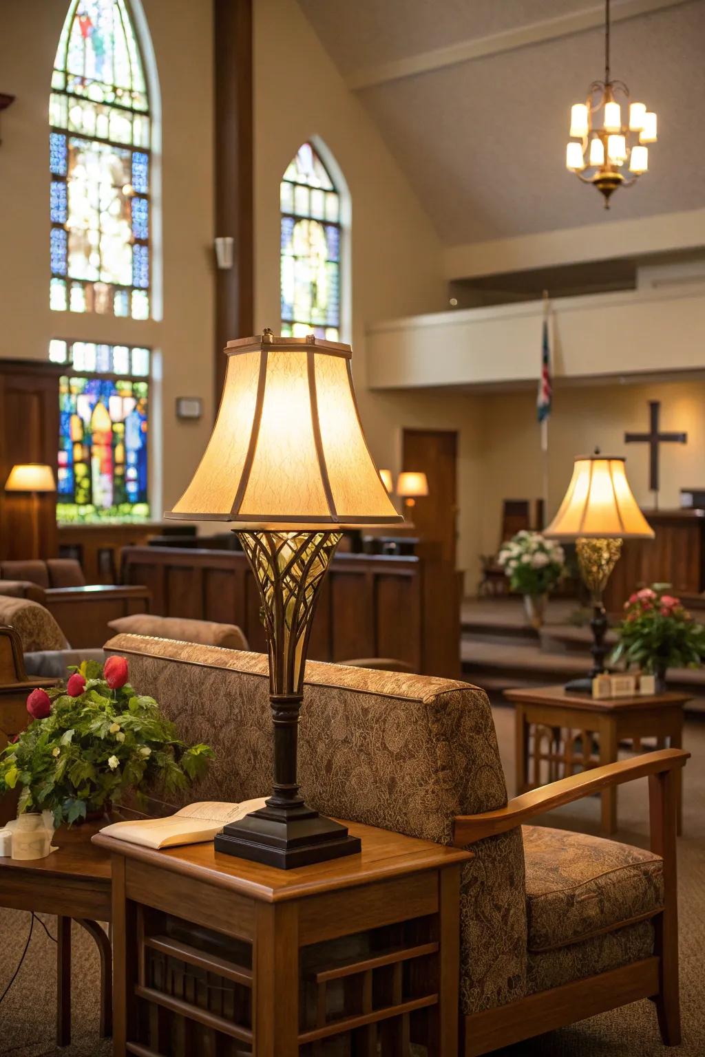 Subtle lighting generates a comforting and inviting feel.