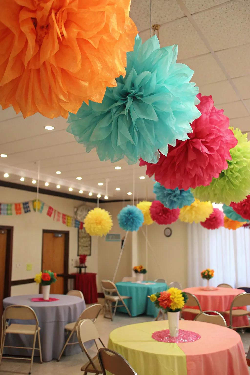 Oversized delicate paper blooms bring vivid shades to your Cinco de Mayo decorations.