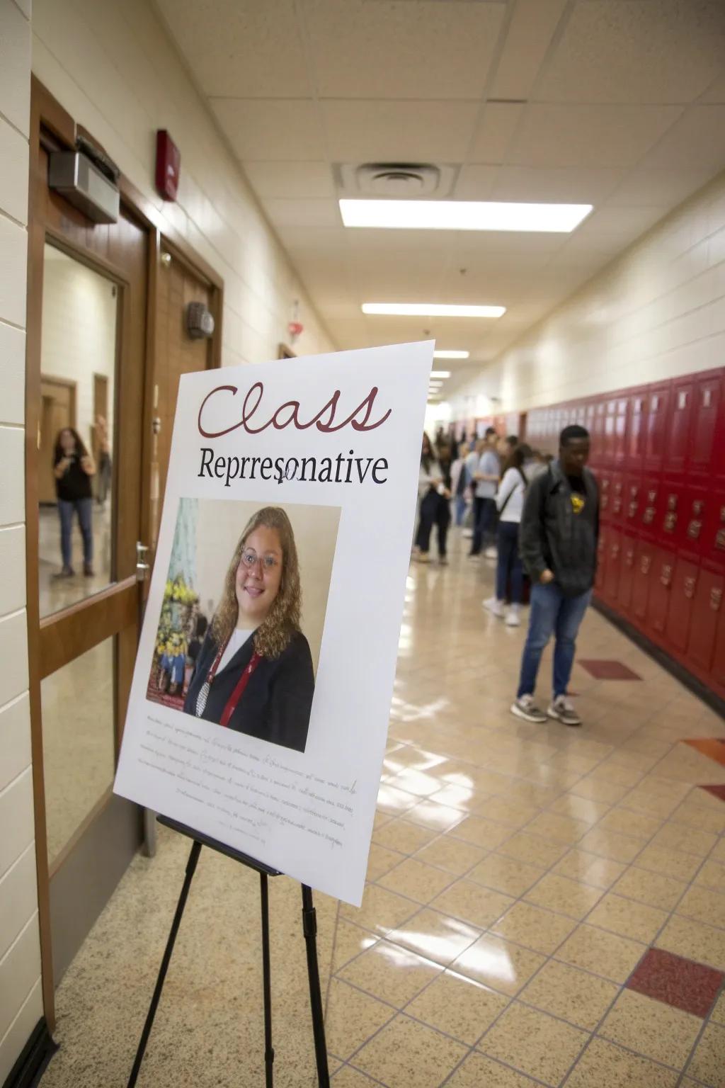 A personal embellishment through a photo on a class representative poster.