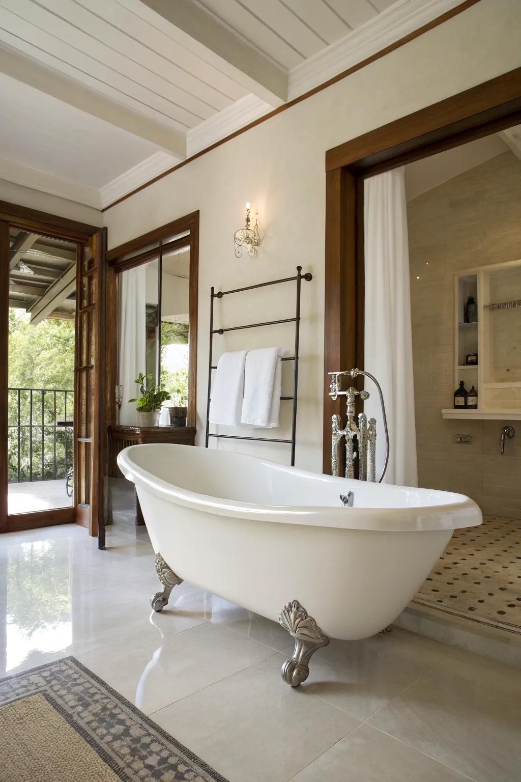 A simple retreat where the beauty of the footed tub is highlighted by its simplicity.