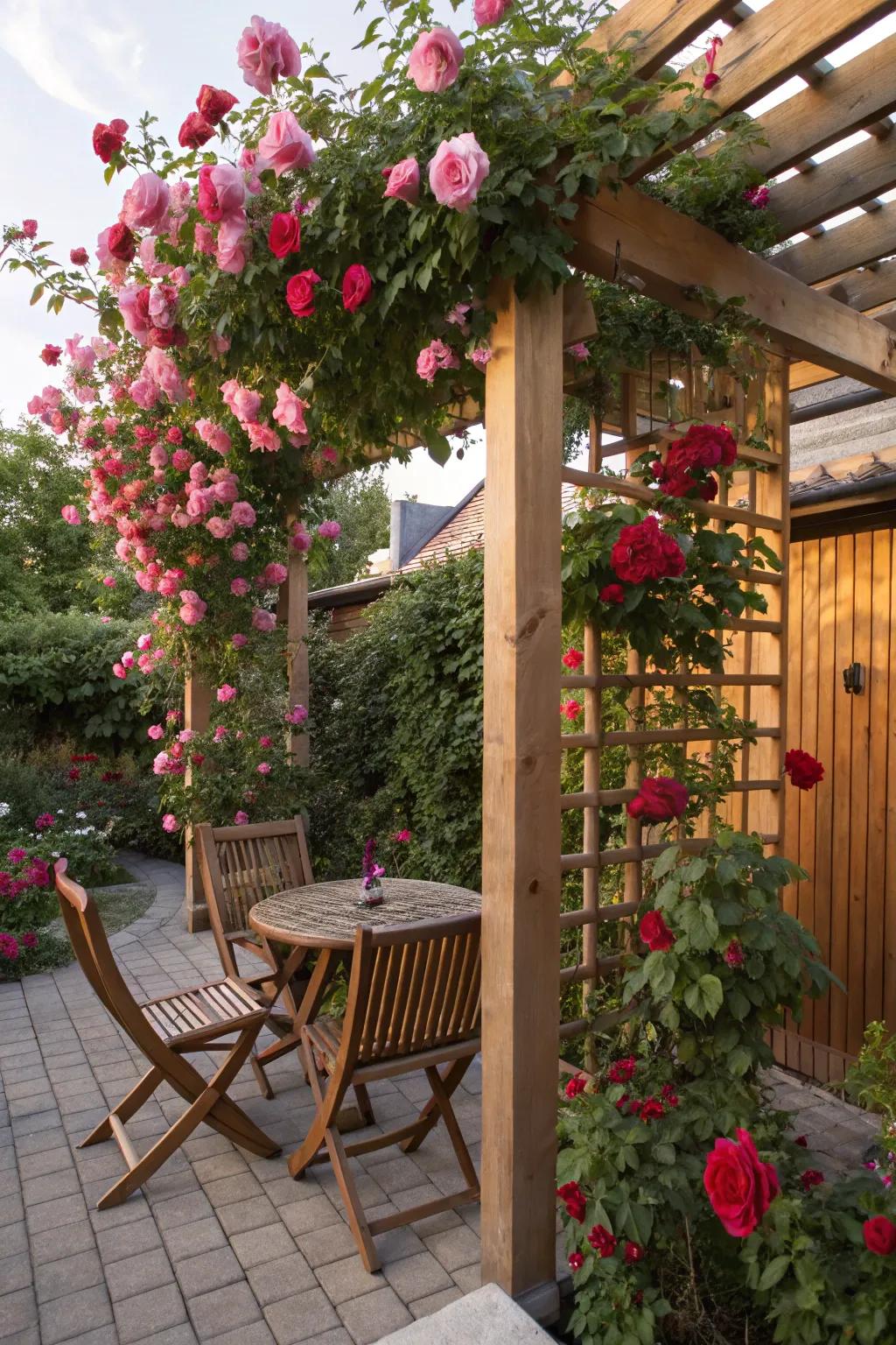 Trellises beautifully transform walls into vibrant focal points.