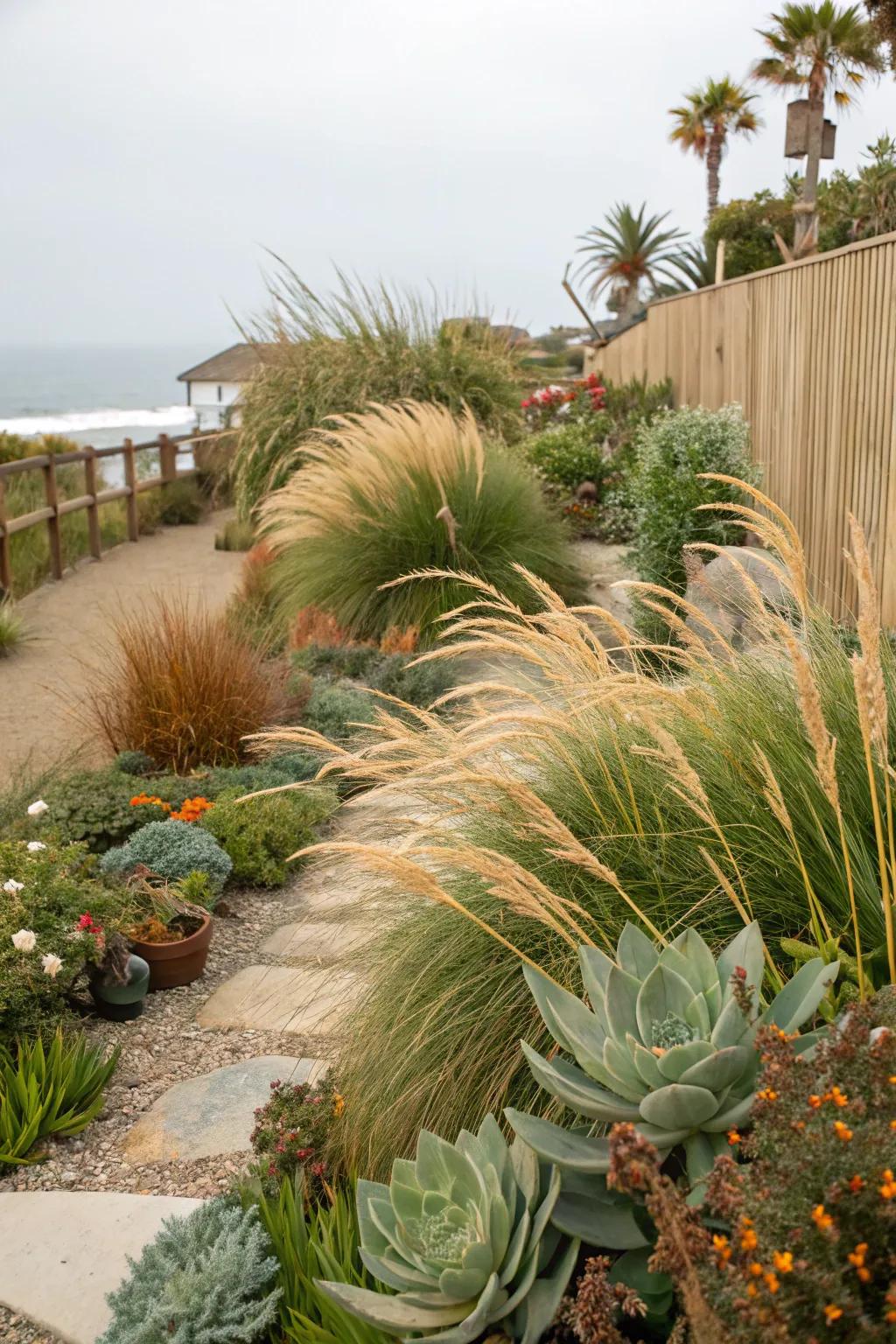 Grasses and succulents bring the ocean's edge to your garden.