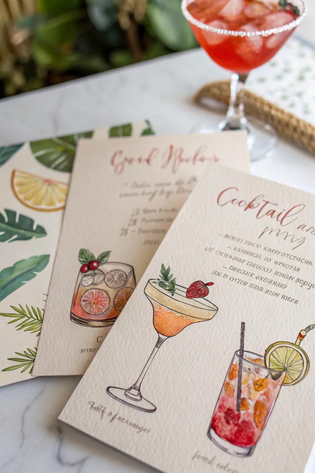 Highlight your special drinks with cocktail illustrations on your invites.
