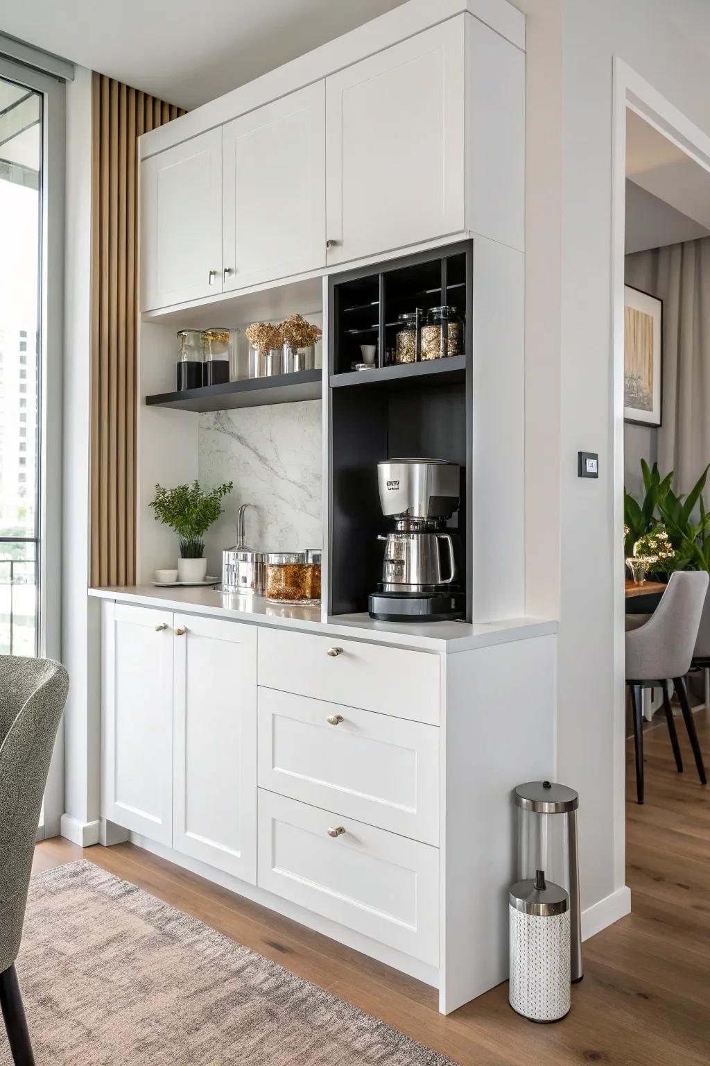 An elegant white cabinet that introduces a current impression to any area.