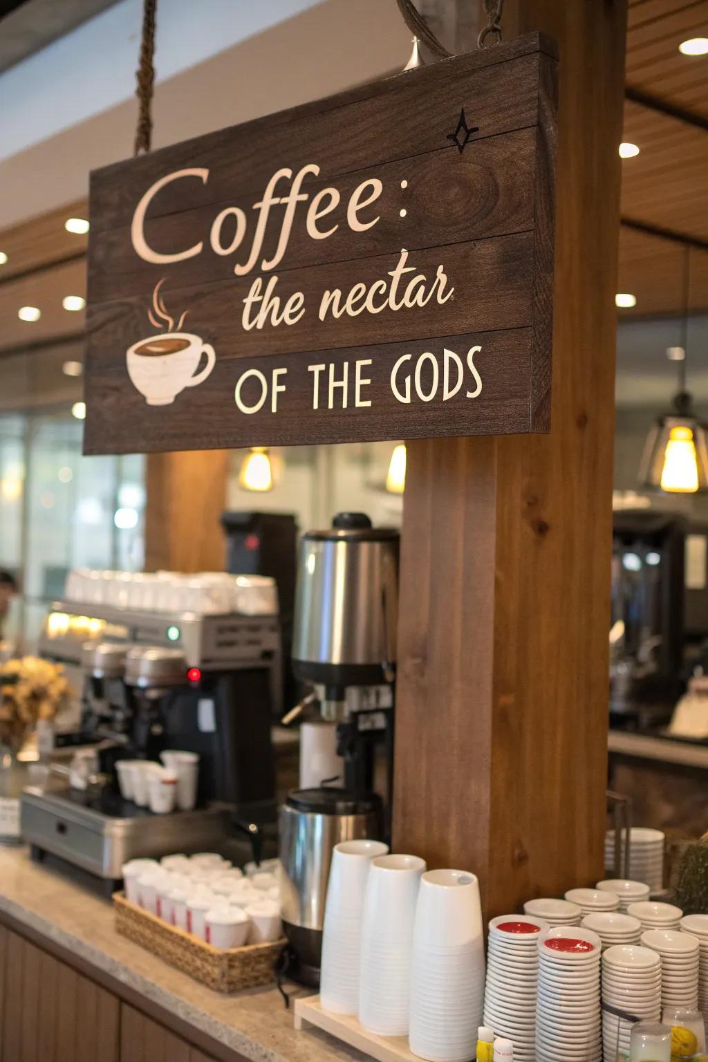 A custom sign enhances the uniqueness of your coffee space.