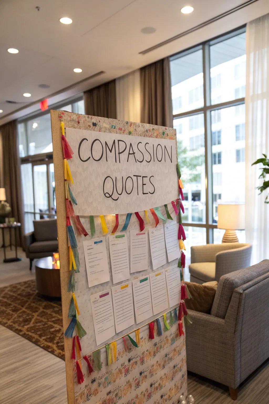 A wall of kindness phrases to encourage daily caring.