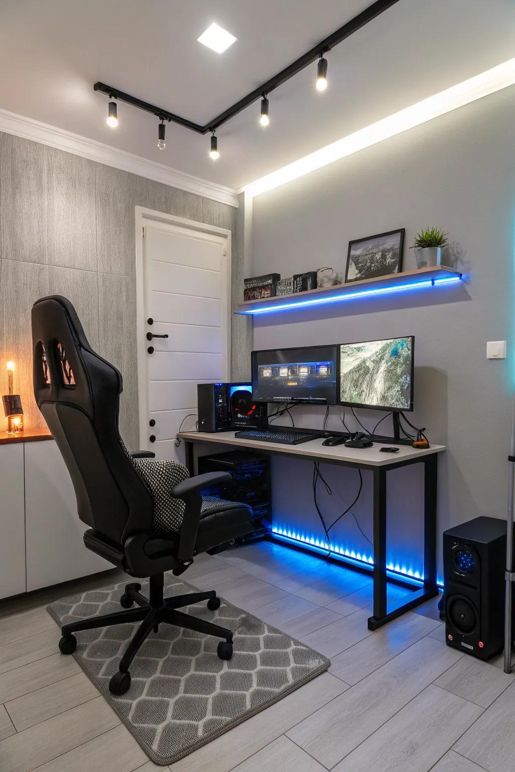 An energetic gaming hub blending aesthetic appeal with functionality.