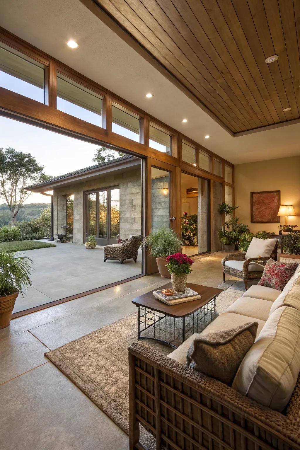 Continuous concrete flooring creates a beautiful link between indoor and outdoor areas.