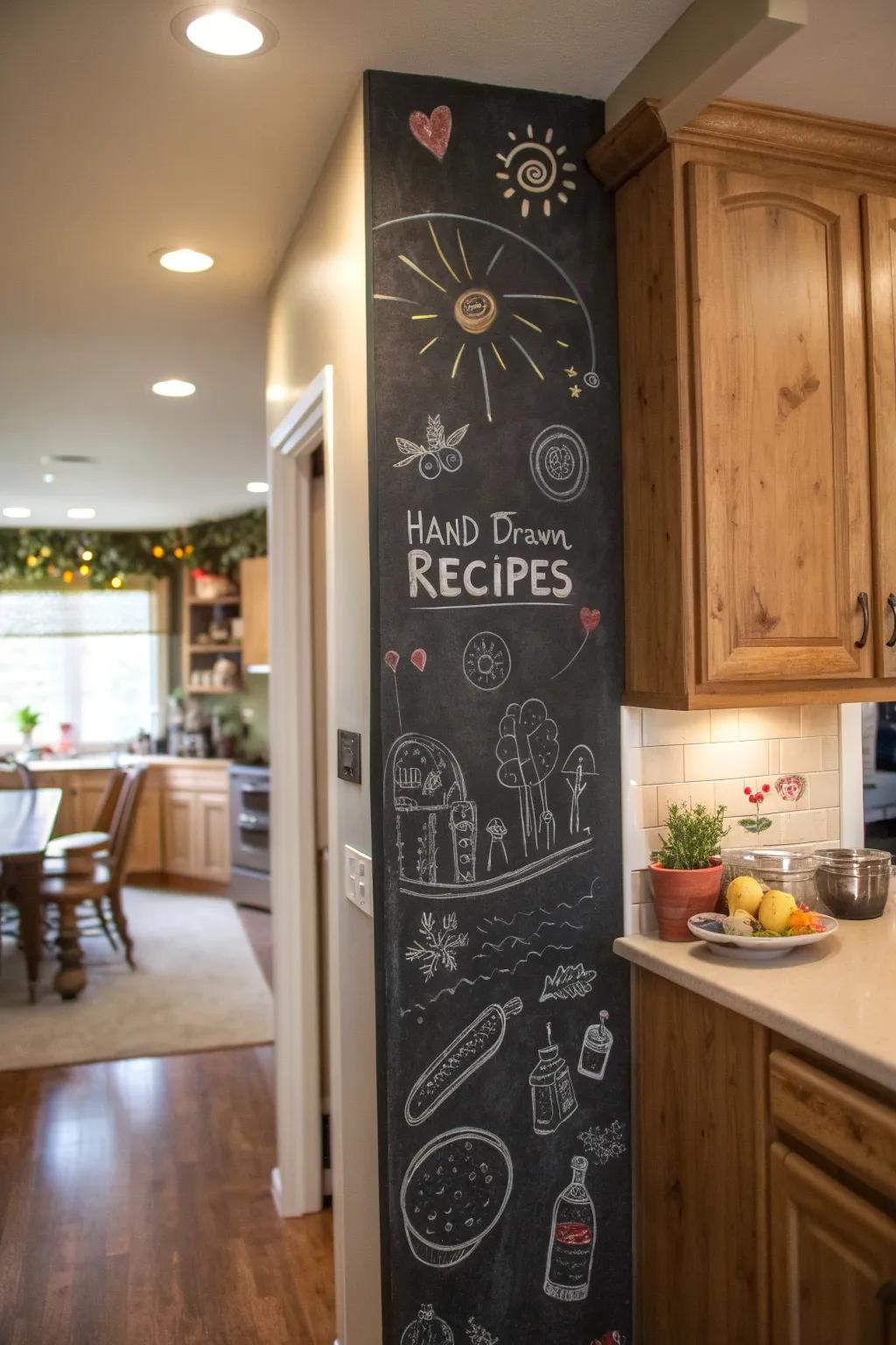 A kitchen chalkboard wall encouraging creative expression