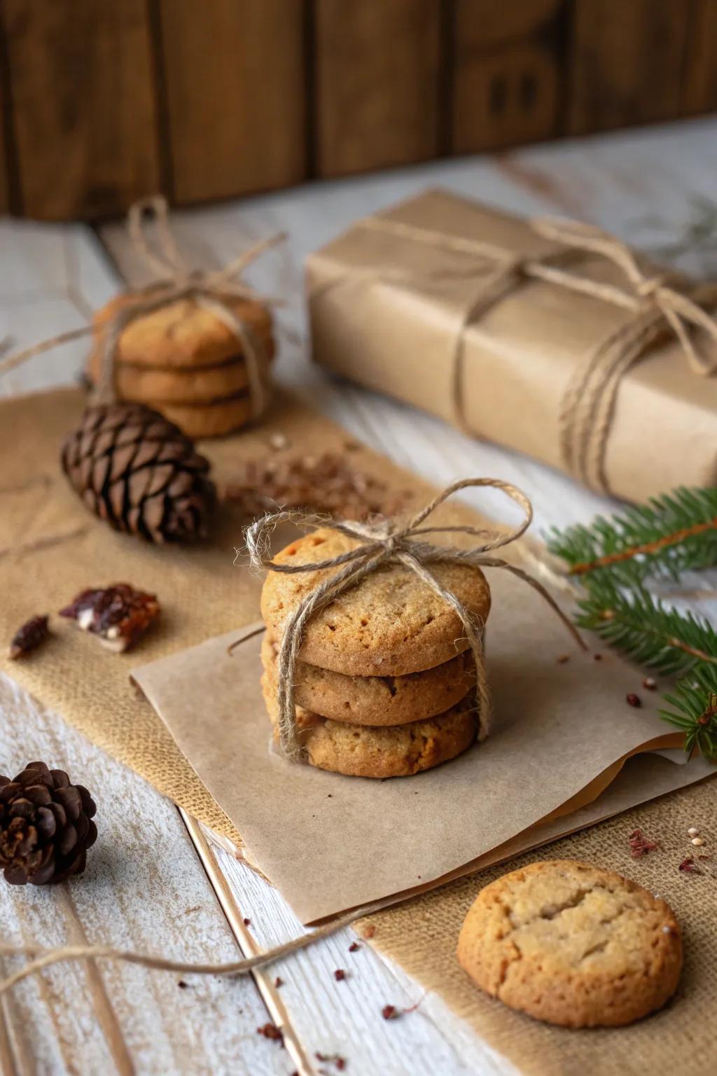 Rustic cord wraps introduce a warm, homemade sentiment to cookie gifts.