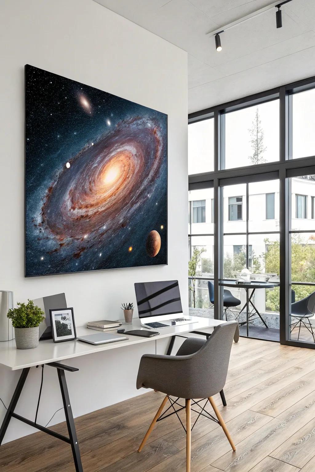 A galactic-themed painting transforms your area into a cosmic dreamscape.