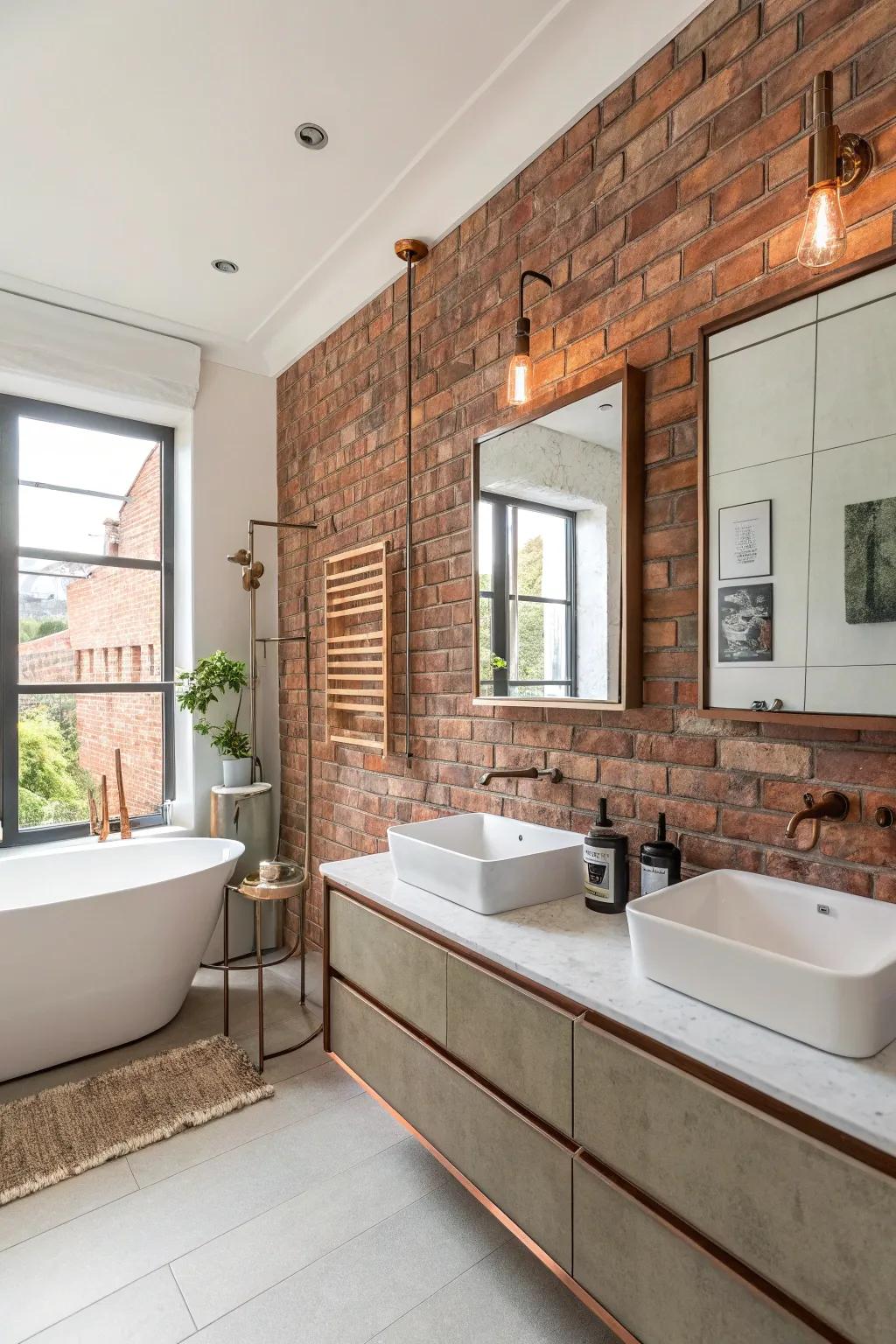 Textured walls amplify the rich warmth of copper features.