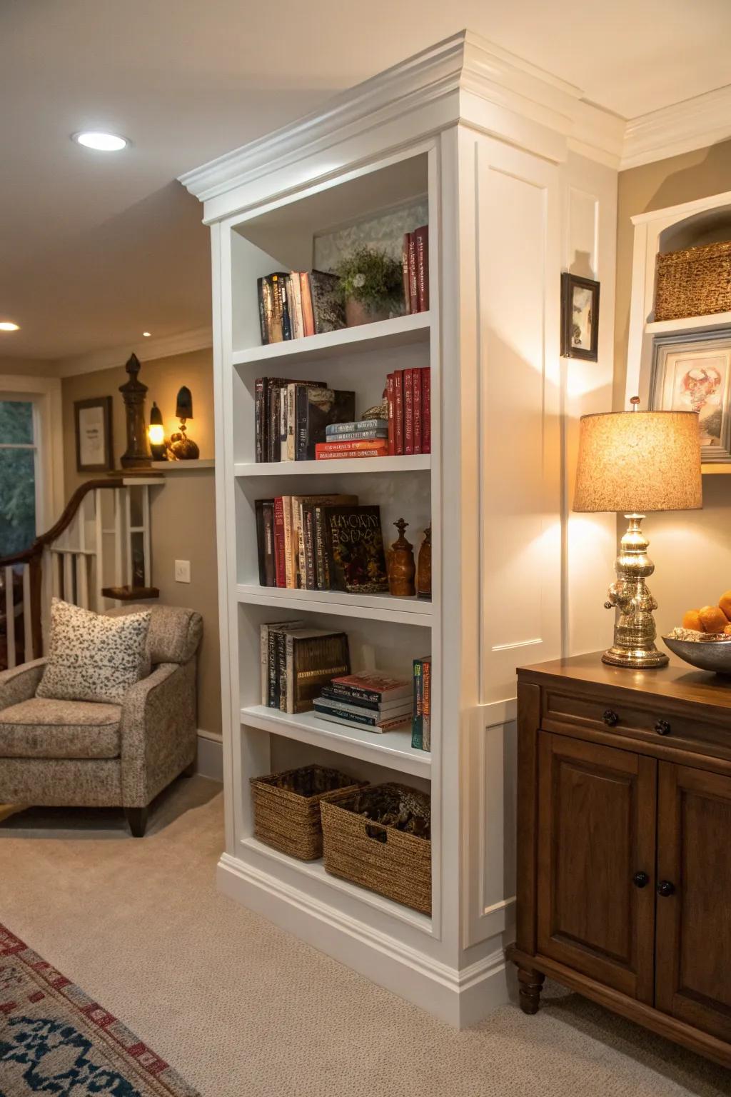 Integrated bookshelves deliver a sophisticated, personalized impression.