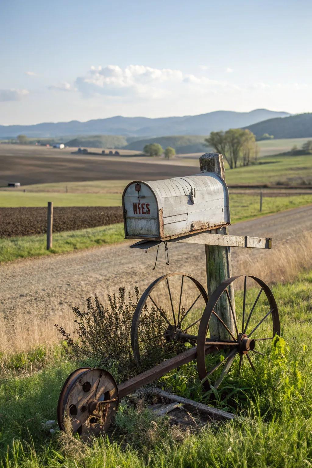 Repurposed farm equipment brings a slice of history to your mailbox.