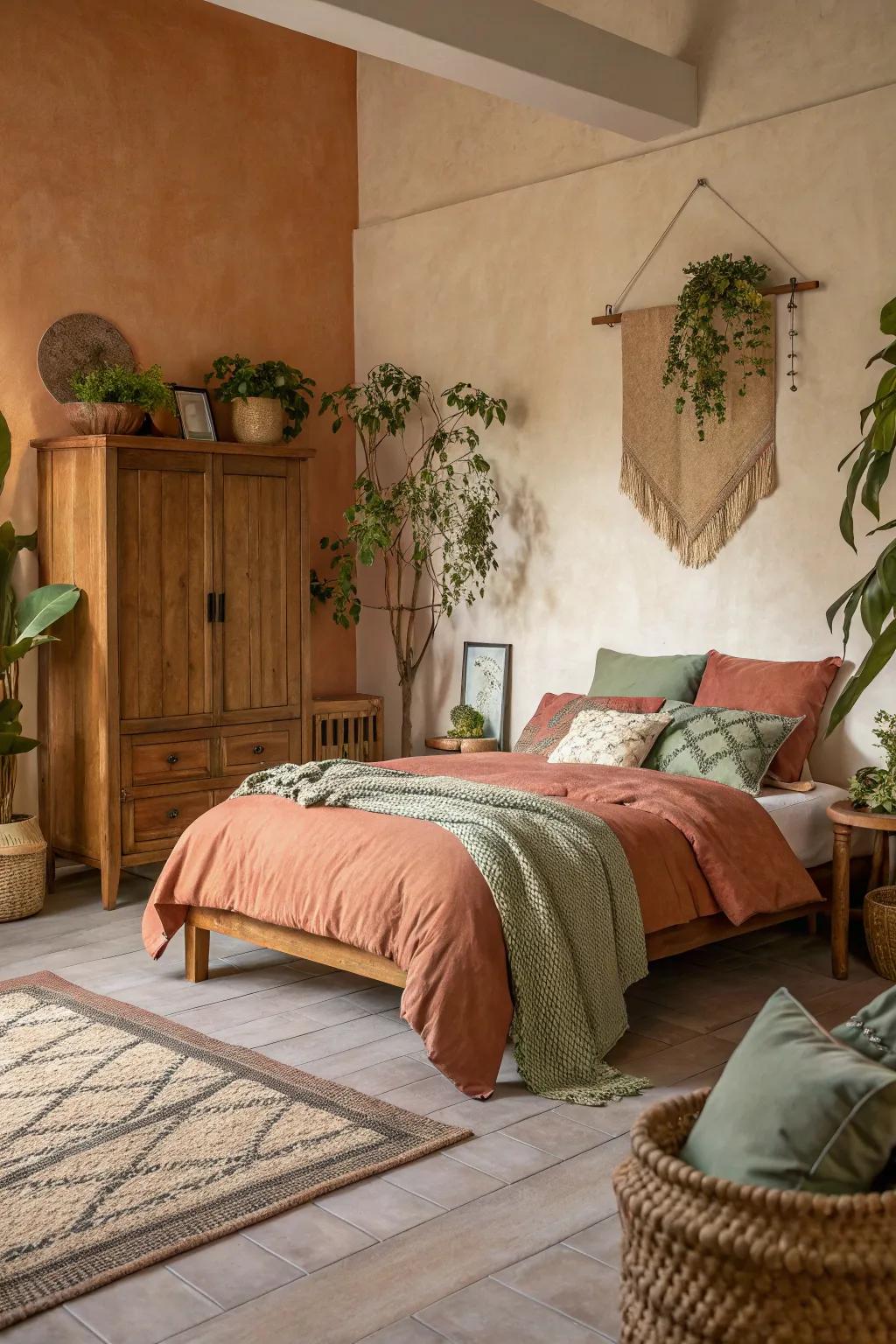 Natural shades introduce tranquility to the master bedroom