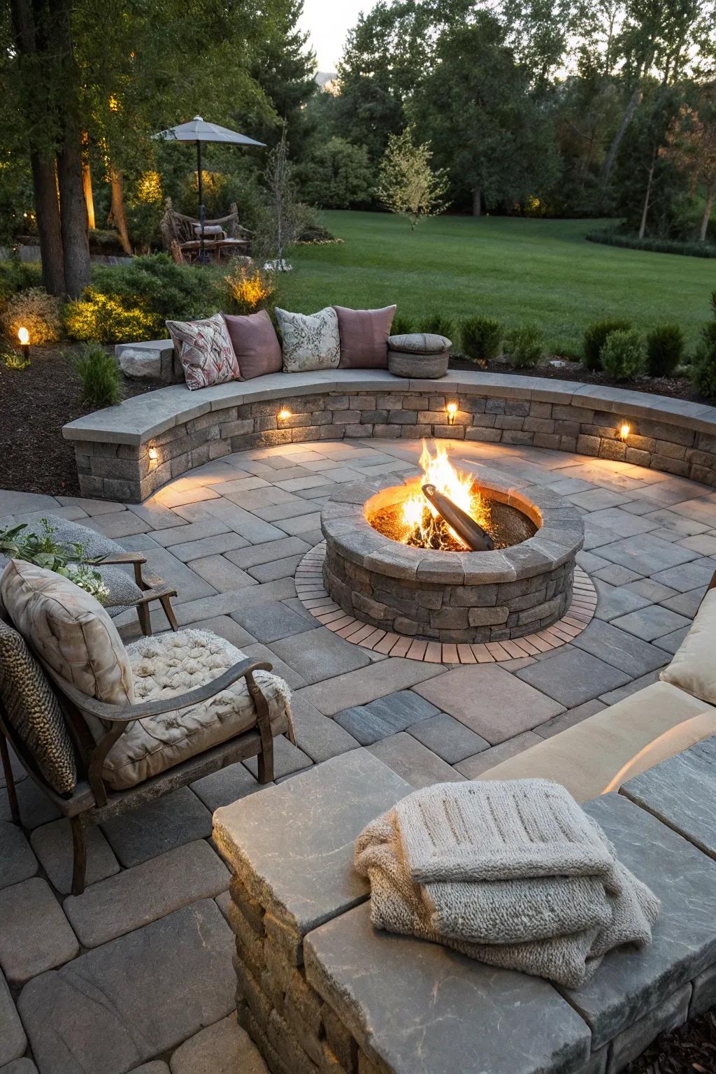 Incorporate a fire pit to infuse your courtyard with warmth and a cozy atmosphere.