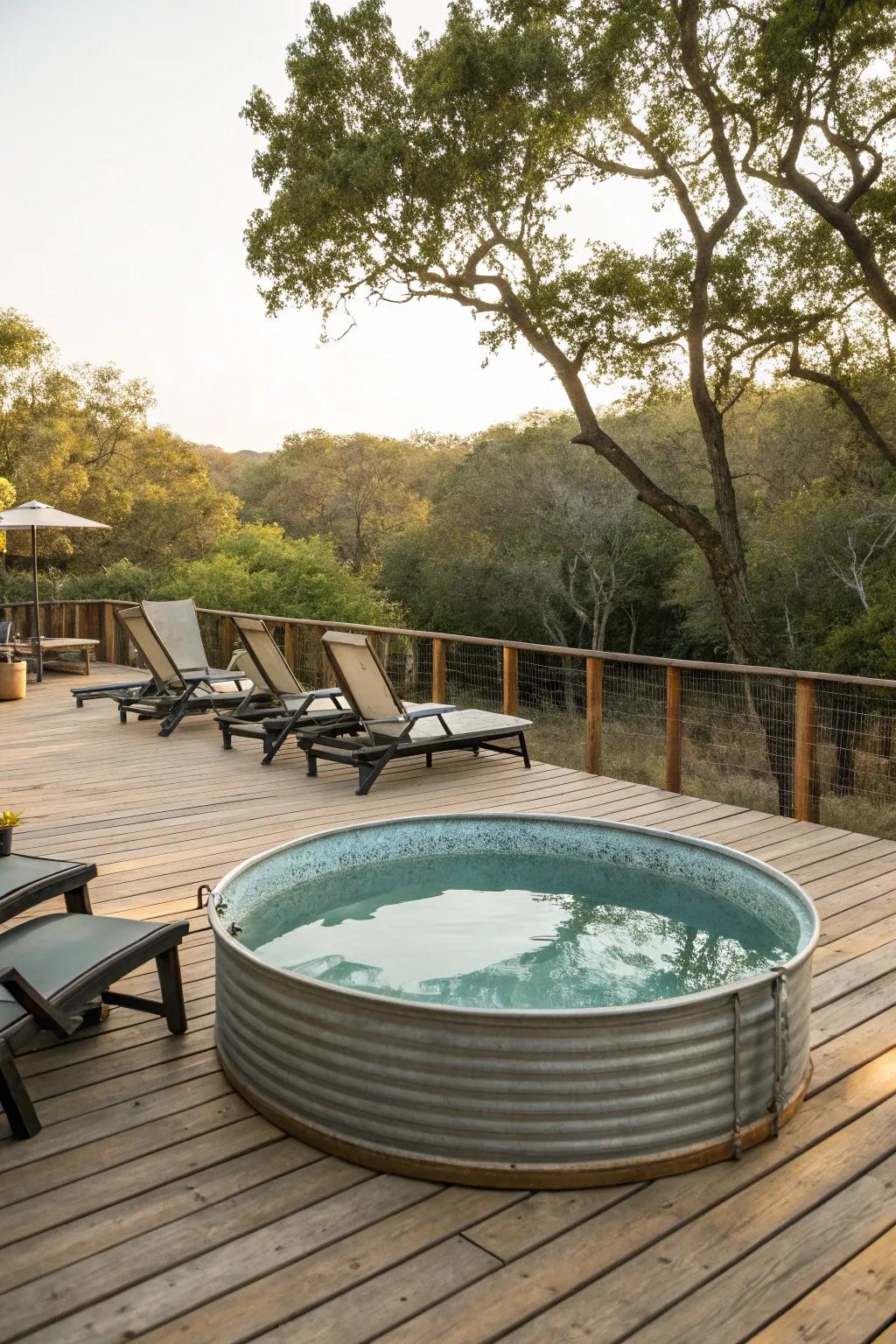 Improve your pool area by adding a charming wood deck for relaxation.