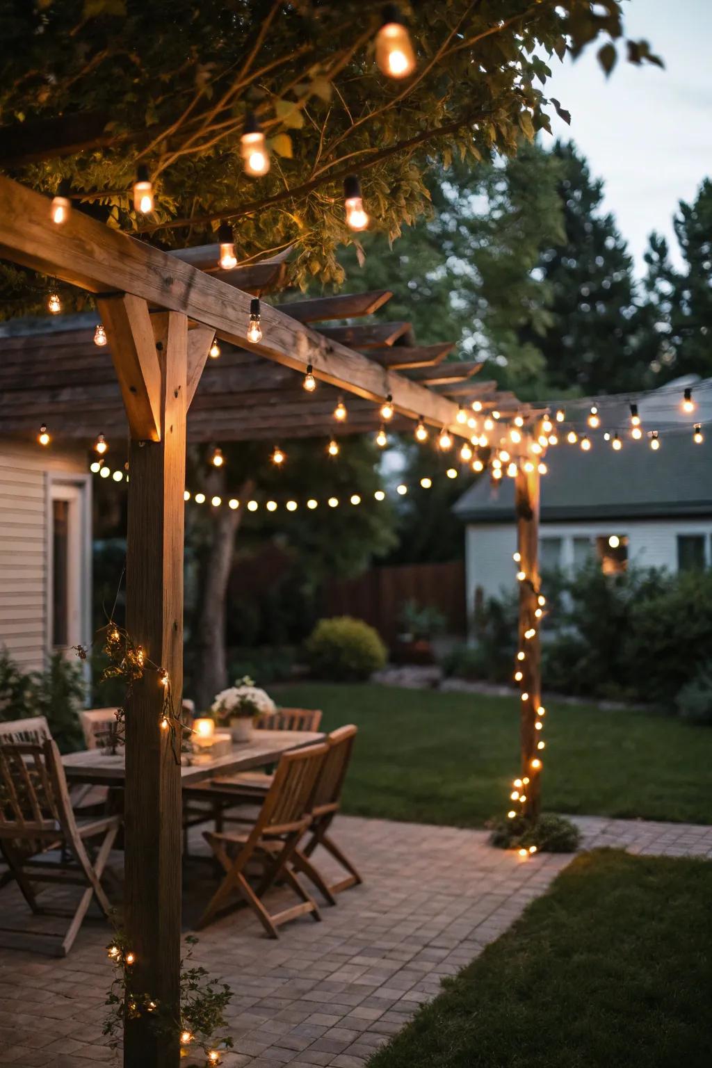 Fairy lights contribute a sense of coziness and allure.