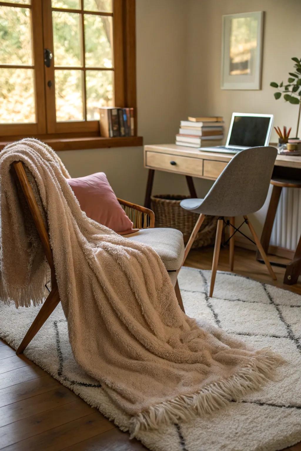 Plush textures introduce warmth and comfort to your workspace.