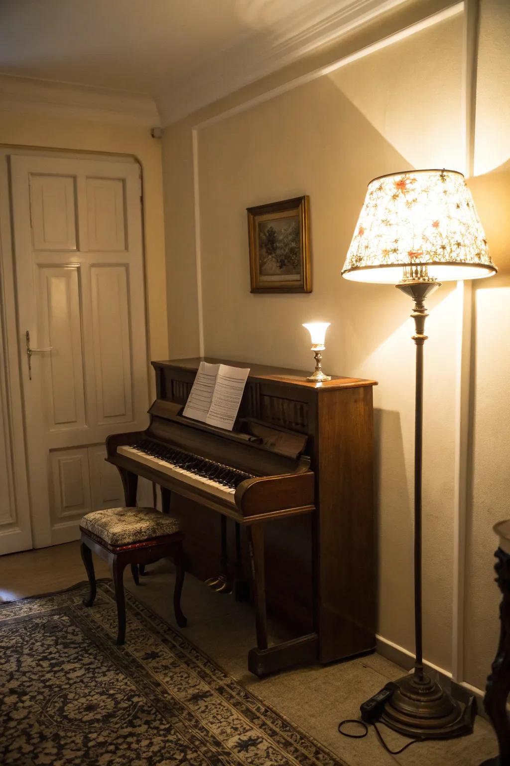 Mellow lighting elevates the inviting atmosphere.