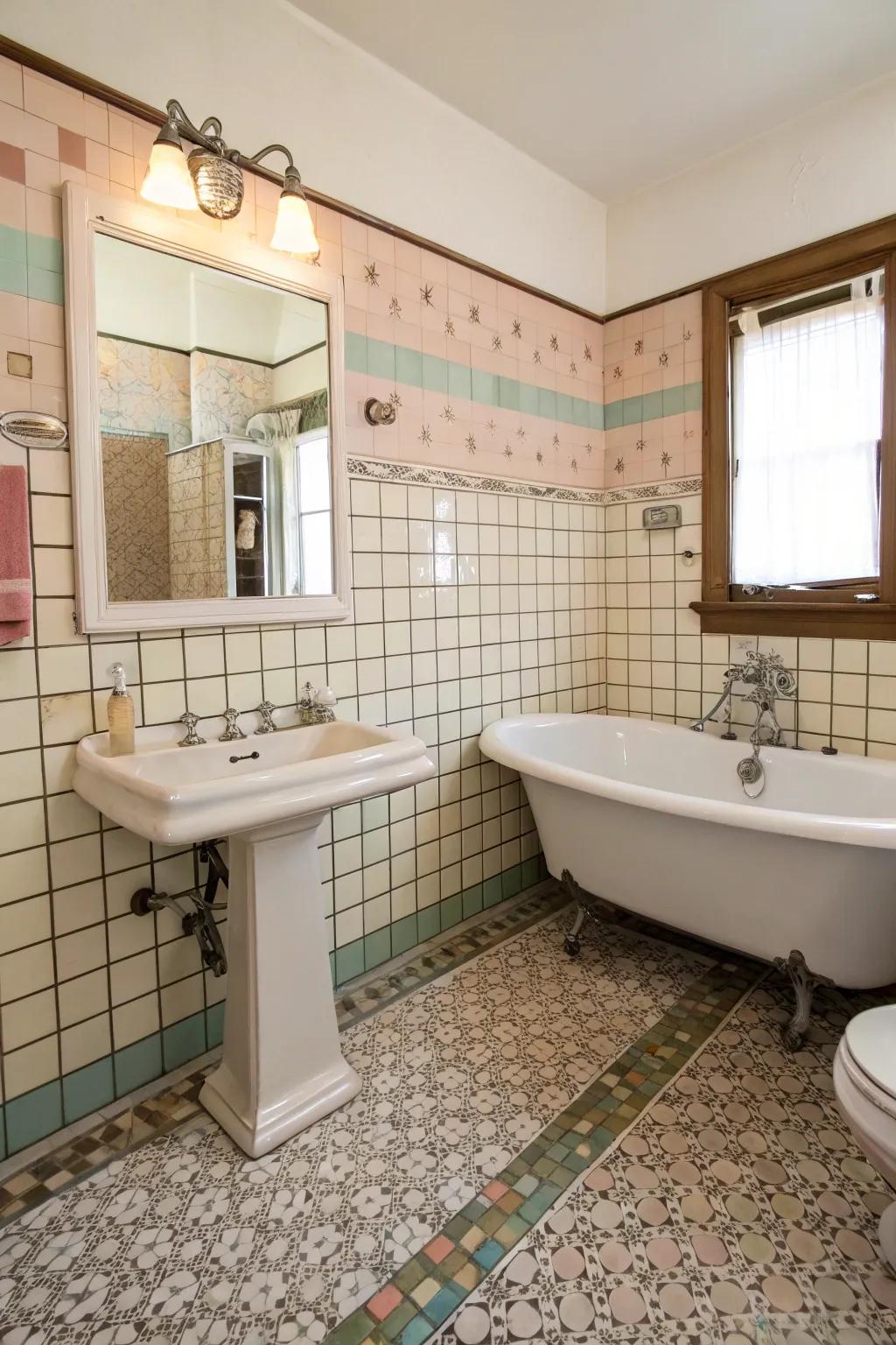 A beautifully retro bathroom with a charming, nostalgic essence.