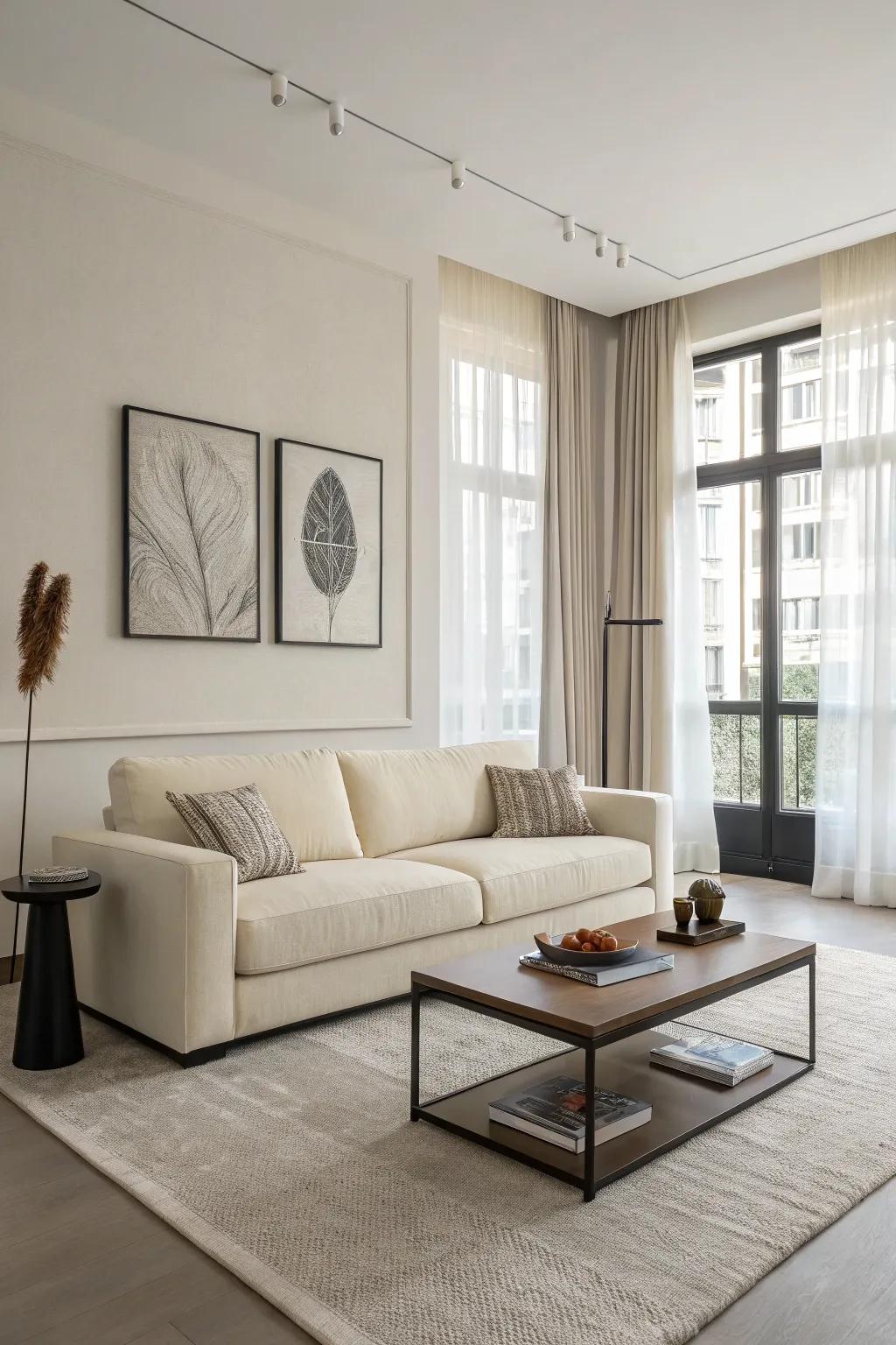 Modern simplicity draws attention to the streamlined design of a vanilla sofa.