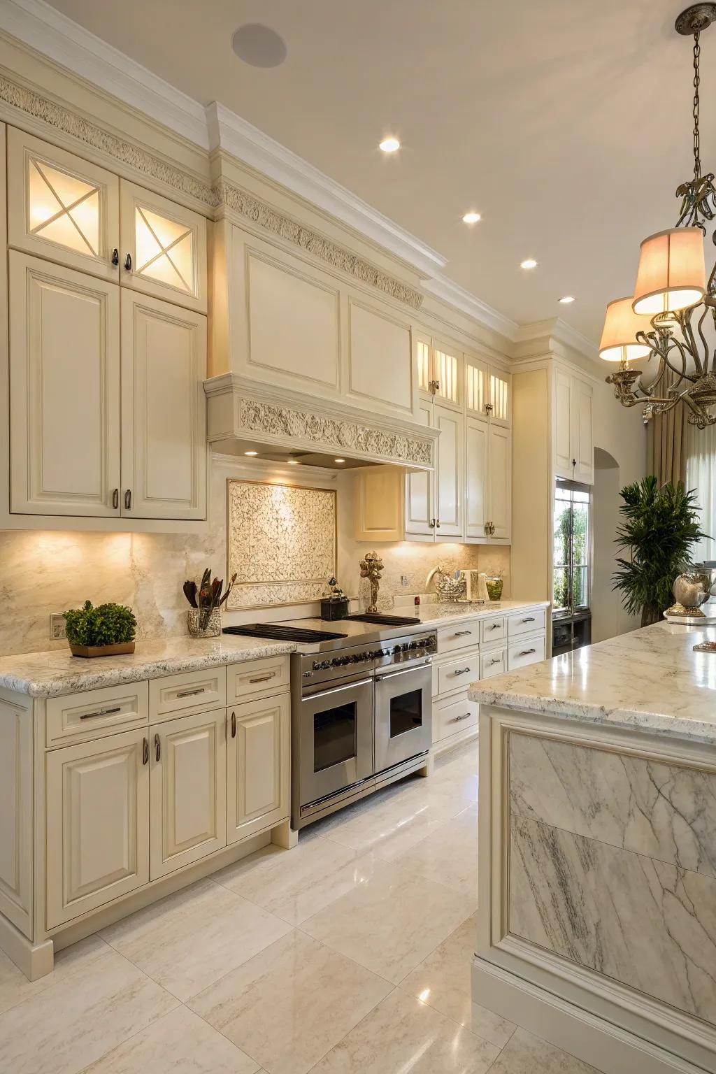 Quartz worktops imbue sophistication to cream kitchens.
